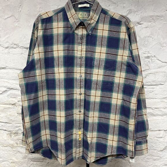 Vintage 90s BD BAGGIES Plaid Cotton Canvas Button Down Shirt Trad Made in USA - Picture 1 of 10